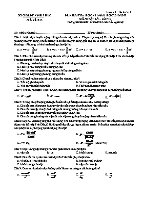 Đề kiểm tra học kì I Vật lí lớp 10 - Mã đề 514 - Năm học 2016-2017 - Sở GD & ĐT Vĩnh Phúc